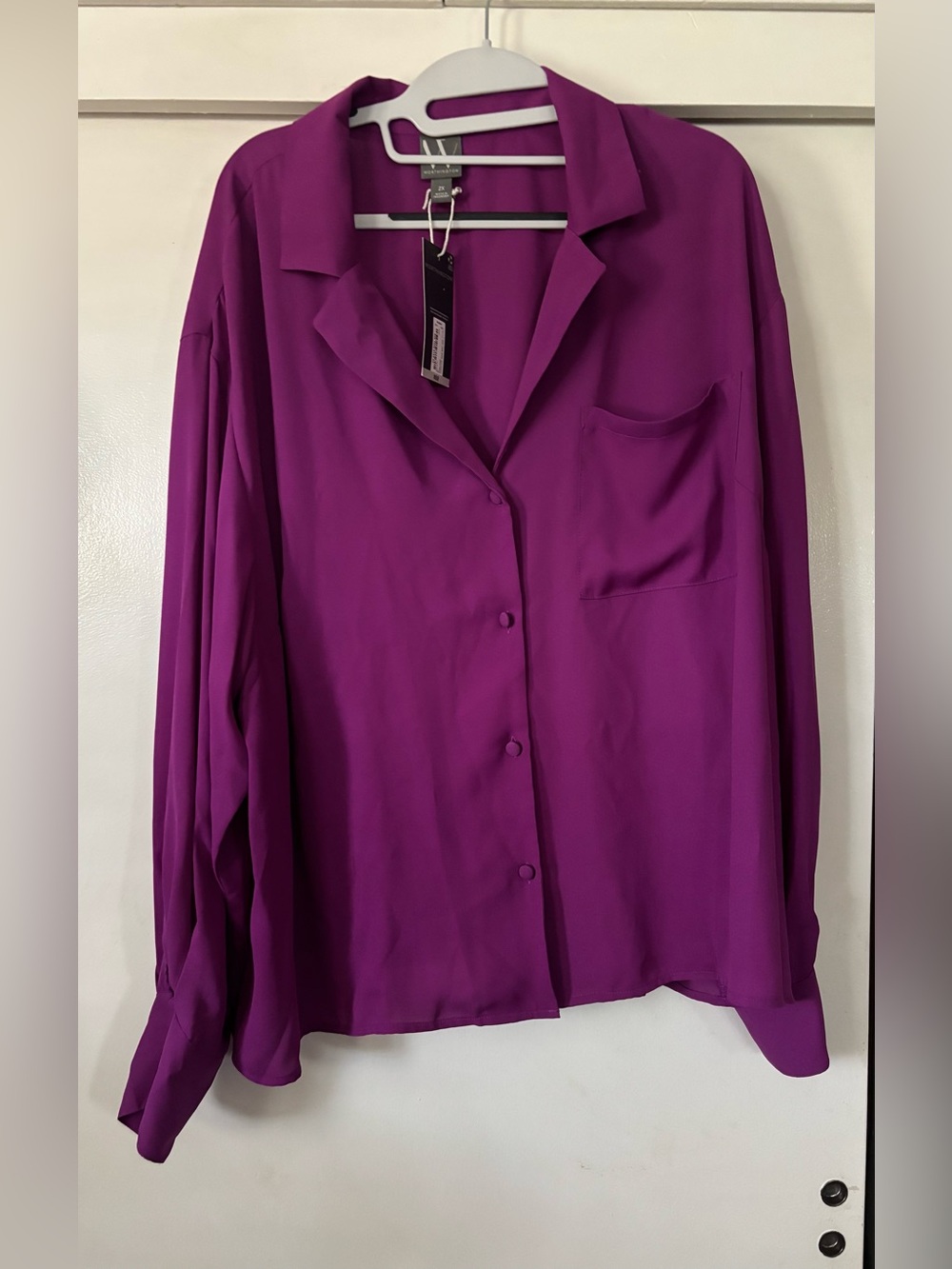 Worthington Magenta Button-Down Career Women’s Blouse Plus Size 2X